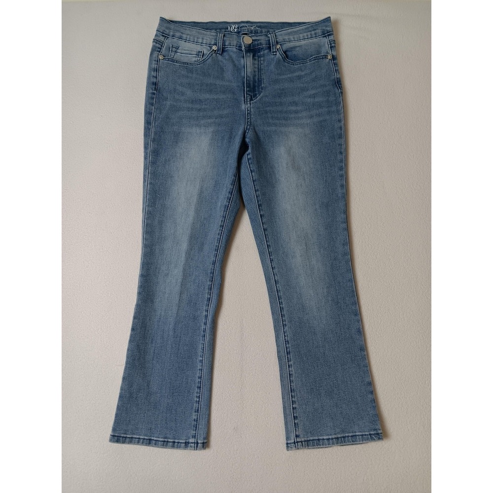 Womens Light Blue Bootcut Jeans Size 10P High Rise Slim Fit 5-Pocket Denim